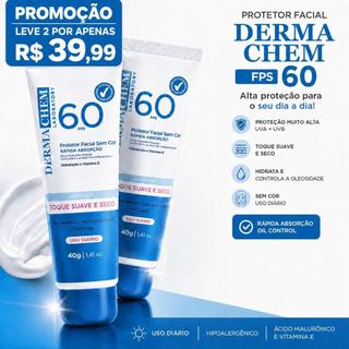 Kits ou Unitário Protetor Solar Facial DermaChem FPS 60 – Toque Seco, Rápida Absorção, Resistente à Água, Uso Diário