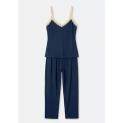 Pijama Longo Feminino Em Viscose Com Renda