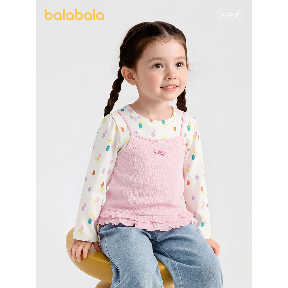 Barbara meninas camiseta de manga comprida crianças topos 2026 outono roupas infantis novo estilo doce falso camisa de f