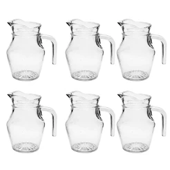 Kit 6 Mini Jarra De Vidro Lisa Transparente Com Alça Agua Suco Clássica 500mL