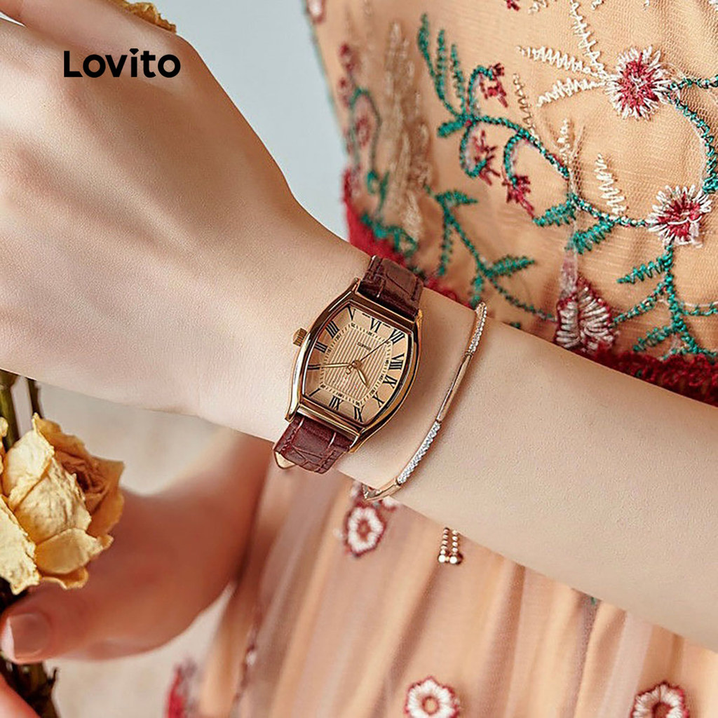 (New Arrival) Lovito Relógio De Quartzo Digital Elegante De Tendência E Moderno Conjunto De 2 Peças Para Deslocamento Diário QWD001BR026 — imagem 2 de 2