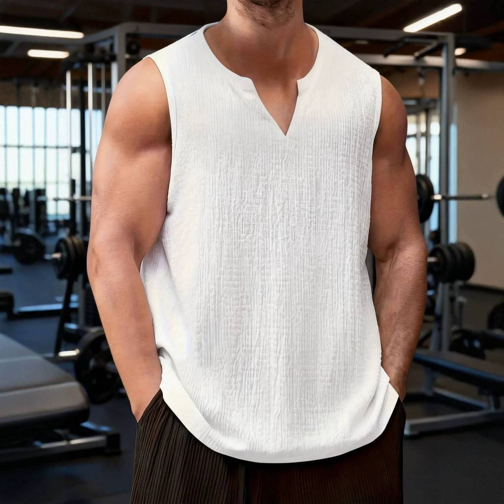 Homens verão estilo europeu americano colete treinamento de Fitness correndo lazer fino-ajuste esportes com decote em V 