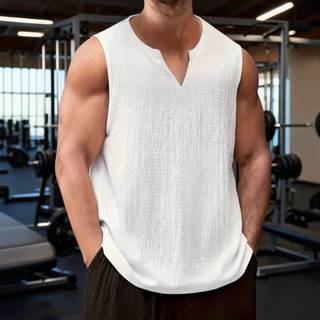 Homens verão estilo europeu americano colete treinamento de Fitness correndo lazer fino-ajuste esportes com decote em V 