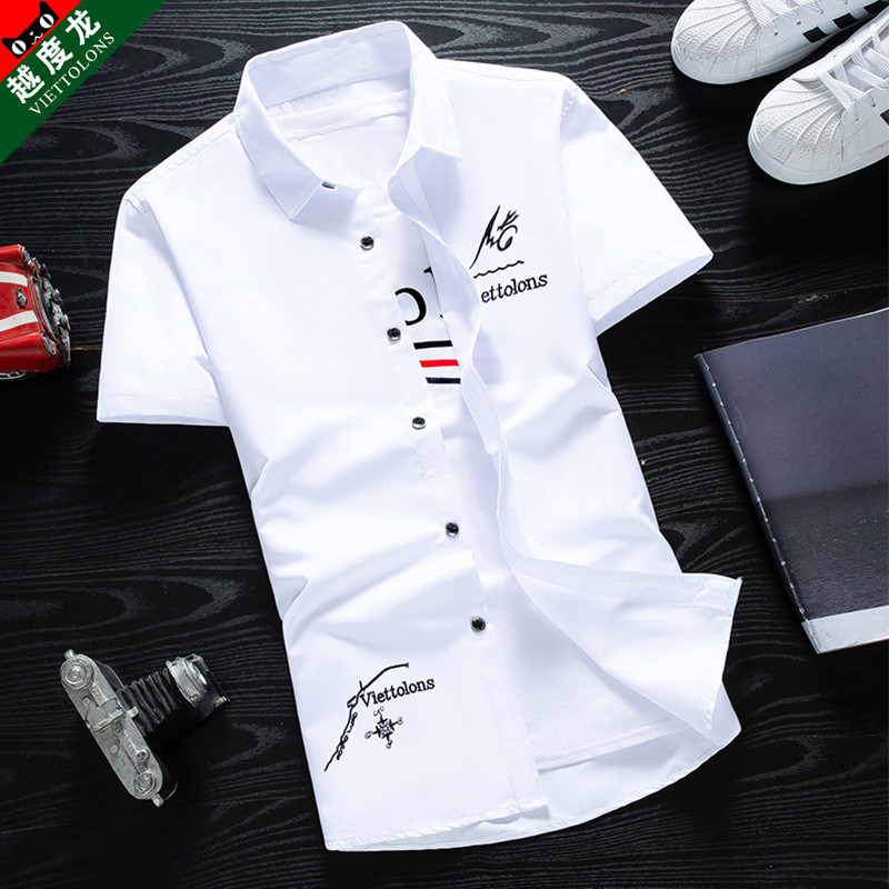 Camisa de manga curta de verão masculina camisa de ajuste fino de seda gelo camisa branca masculina jaqueta de seda gelo