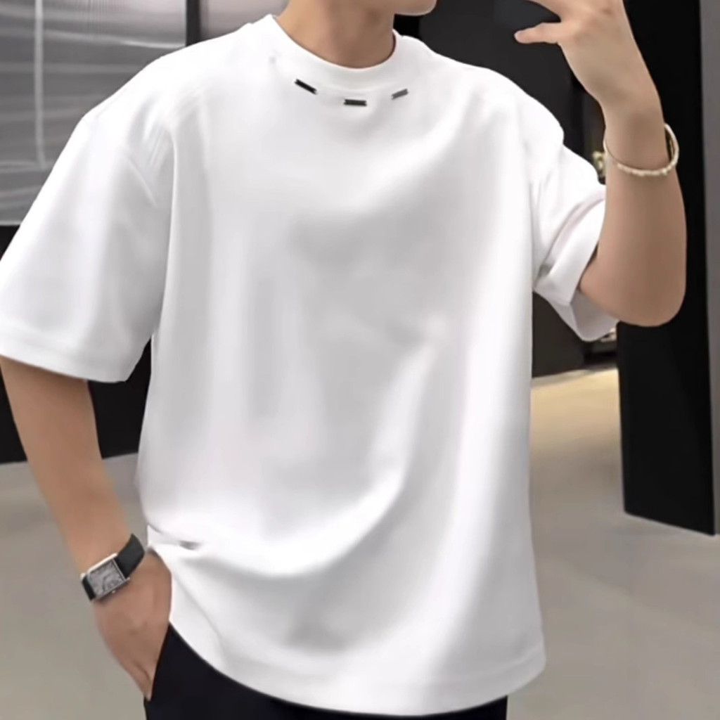 Verão novo estilo de manga curta camiseta masculina moda simples solto respirável cor sólida Casual topo