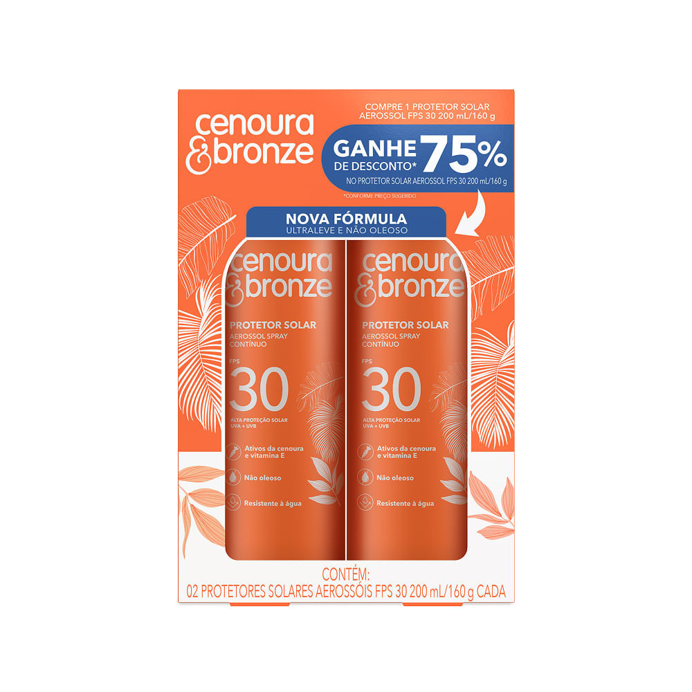 Kit Cenoura & Bronze Protetor Solar Aerossol Spray FPS30 200ml - 2 unidades