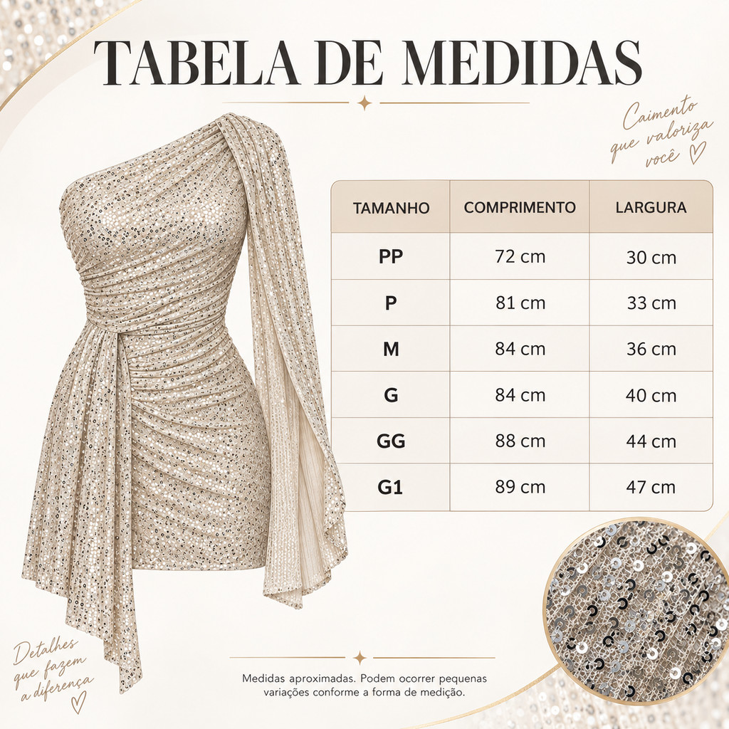 Vestido Feminino Curto Paetê Um Ombro Manga Longa Drapeado 377034Z-6-PLUS — imagem 2 de 2