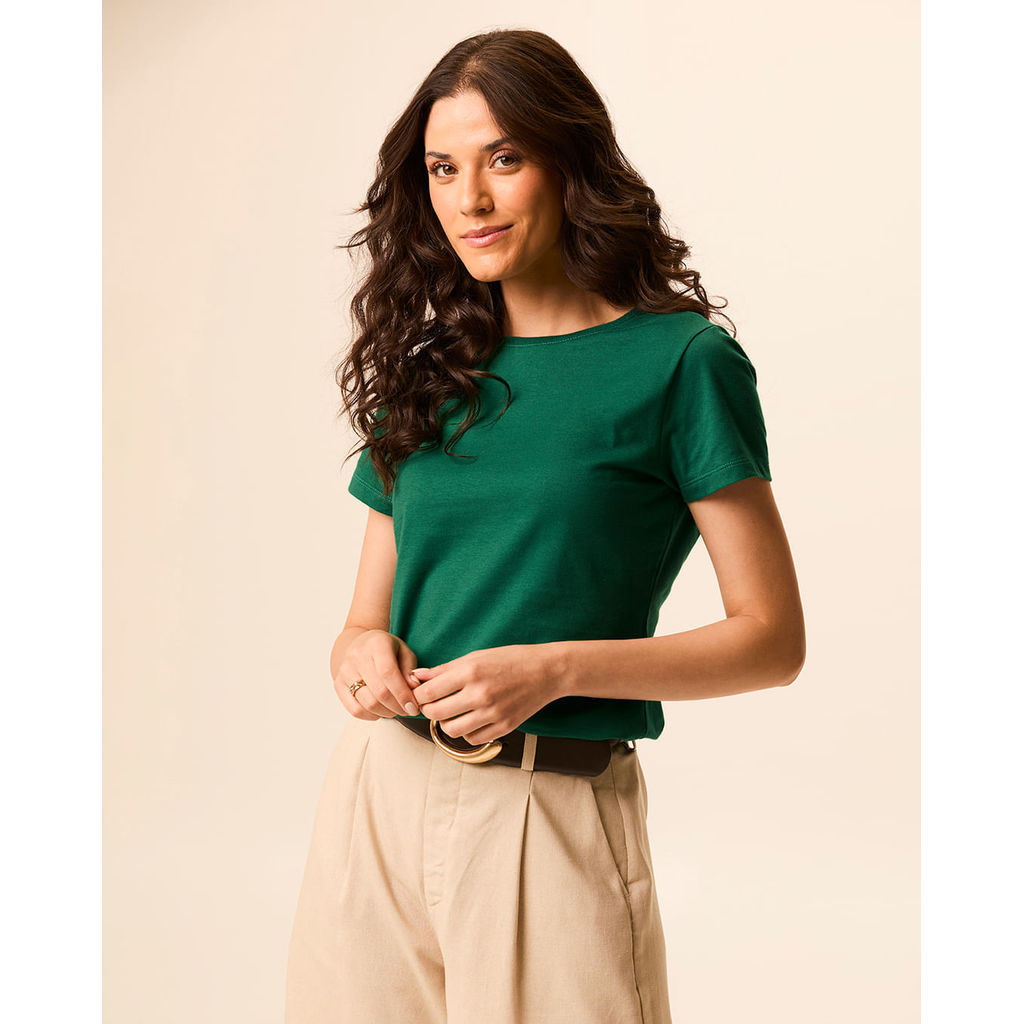 Camiseta Básica Feminina Slim Em Algodão