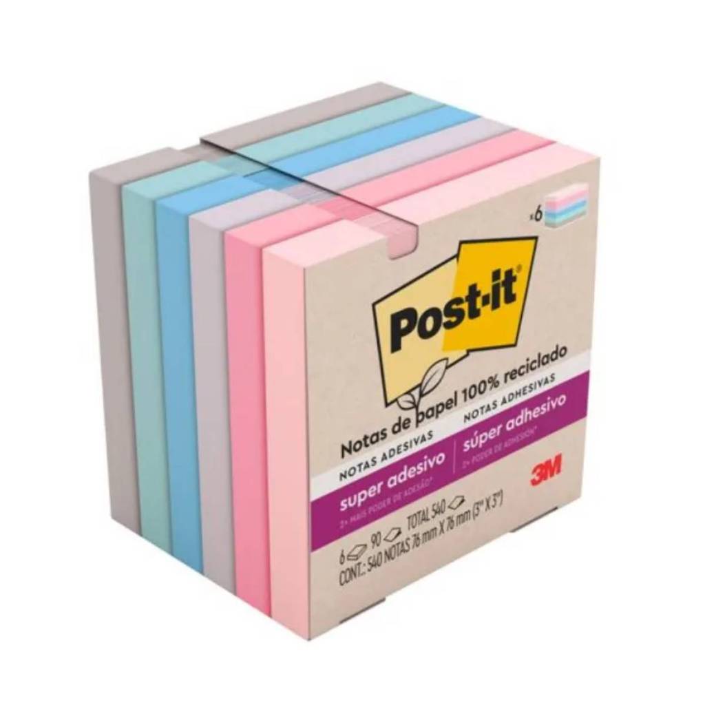Bloco de notas super adesivas Post-it 654 coleção Para Viajar 6 blocos de 76x76mm 540 folhas 3M