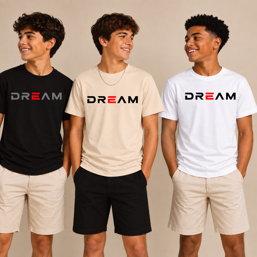 Camiseta Juvenil Masculina Dream Estampada Preta Streetwear Camiseta Infantil 100% Algodão