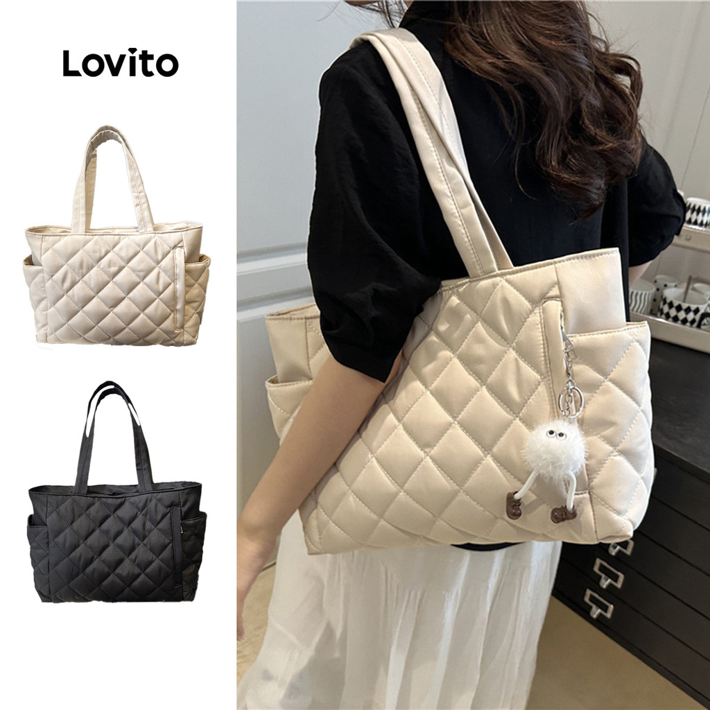 (Casual) Lovito Bolsa De Ombro Acolchoada Em Tecido Resistente Para Viagens Uso Diário Escola/estudantis Estilo Coreano Para Mulheres LFA98022