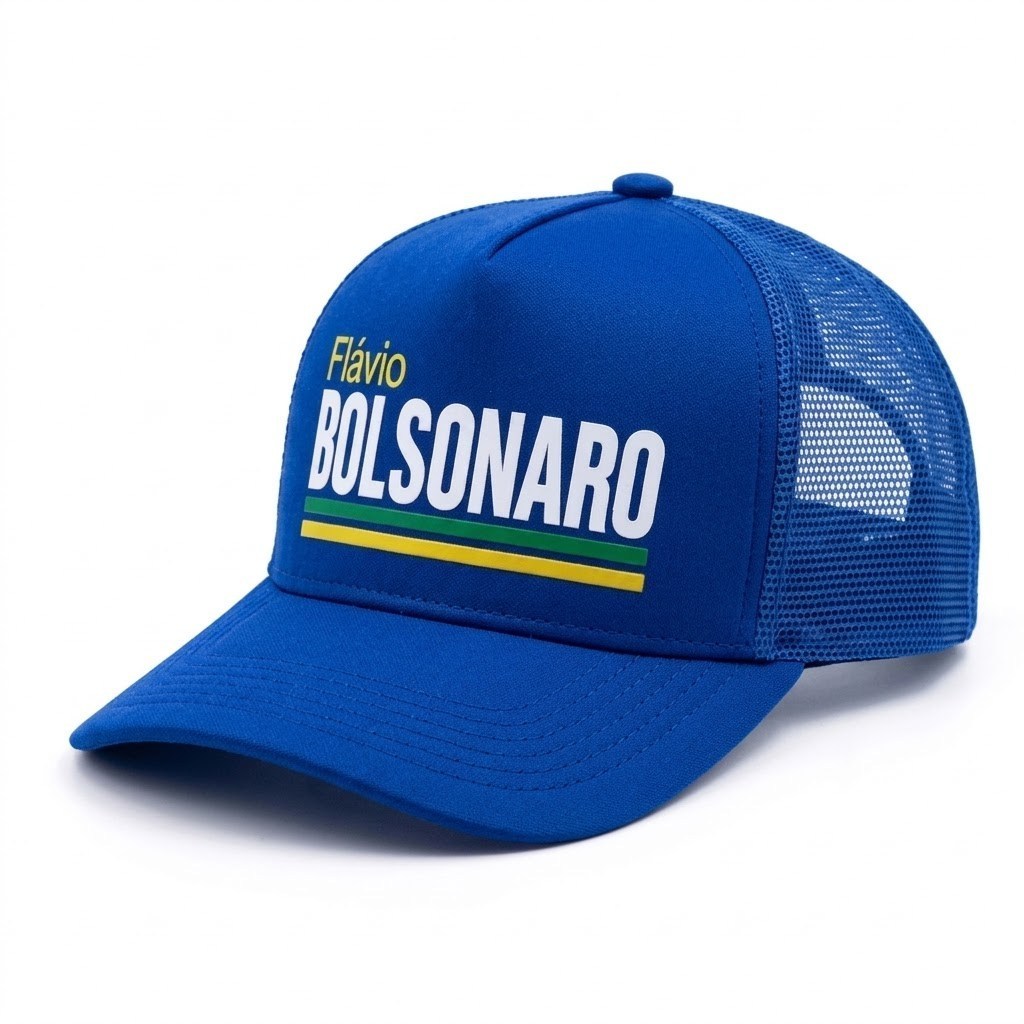 Boné Trucker Flávio Bolsonaro Politica Capitalismo Direita Brasil Acorda Brasil Estiloso Ajustável Unissex Brasileiro
