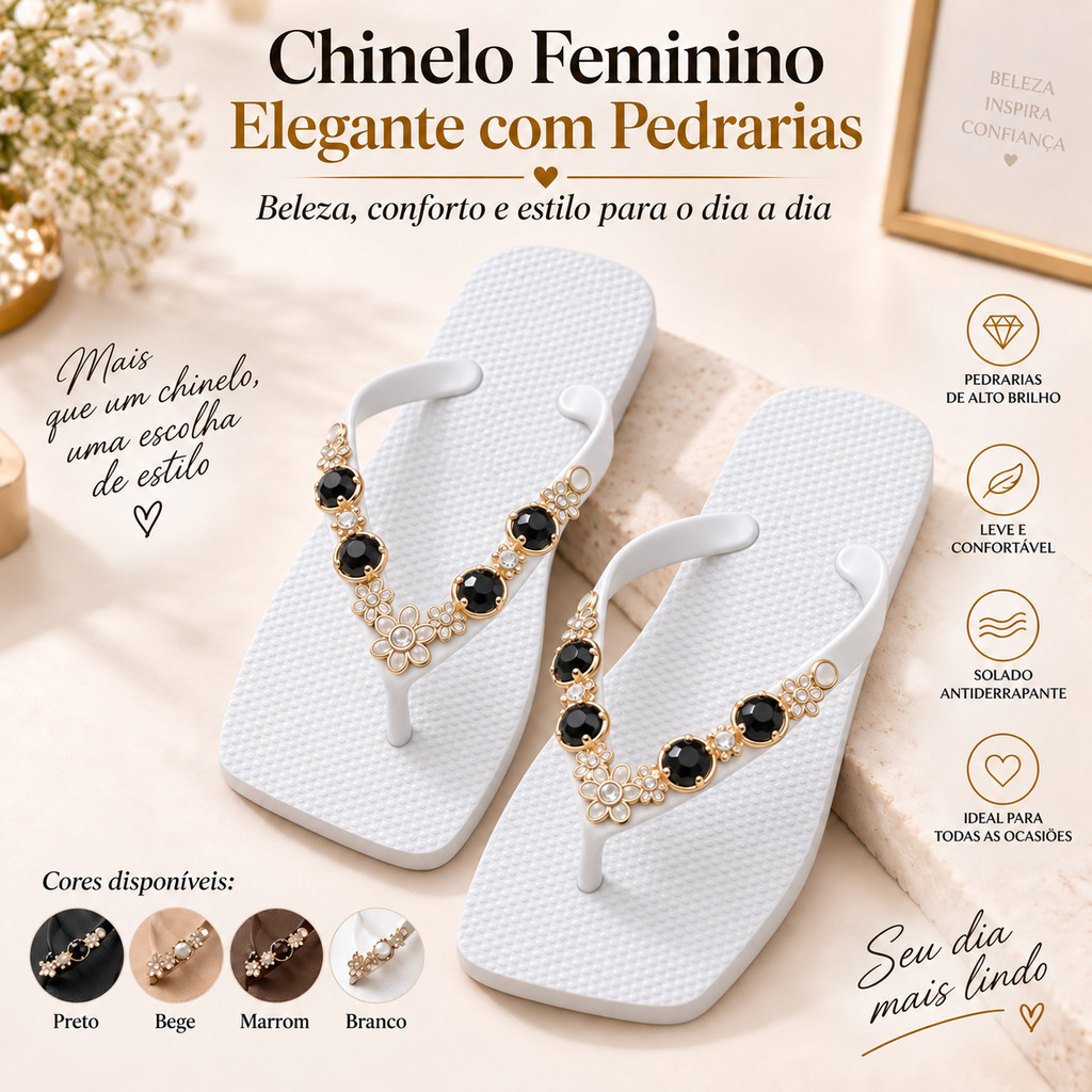 Chinelo Pedraria Solado Quadrado Modelo Feminino  Antiderrapante Elegante Confortável o luxo nos pês leve e macio