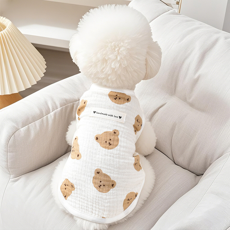 Imagem Verão ins Loungewear roupas para cães Teddy Bichon estilo fino gaze de algodão puro confortável pele-amigável gato de es