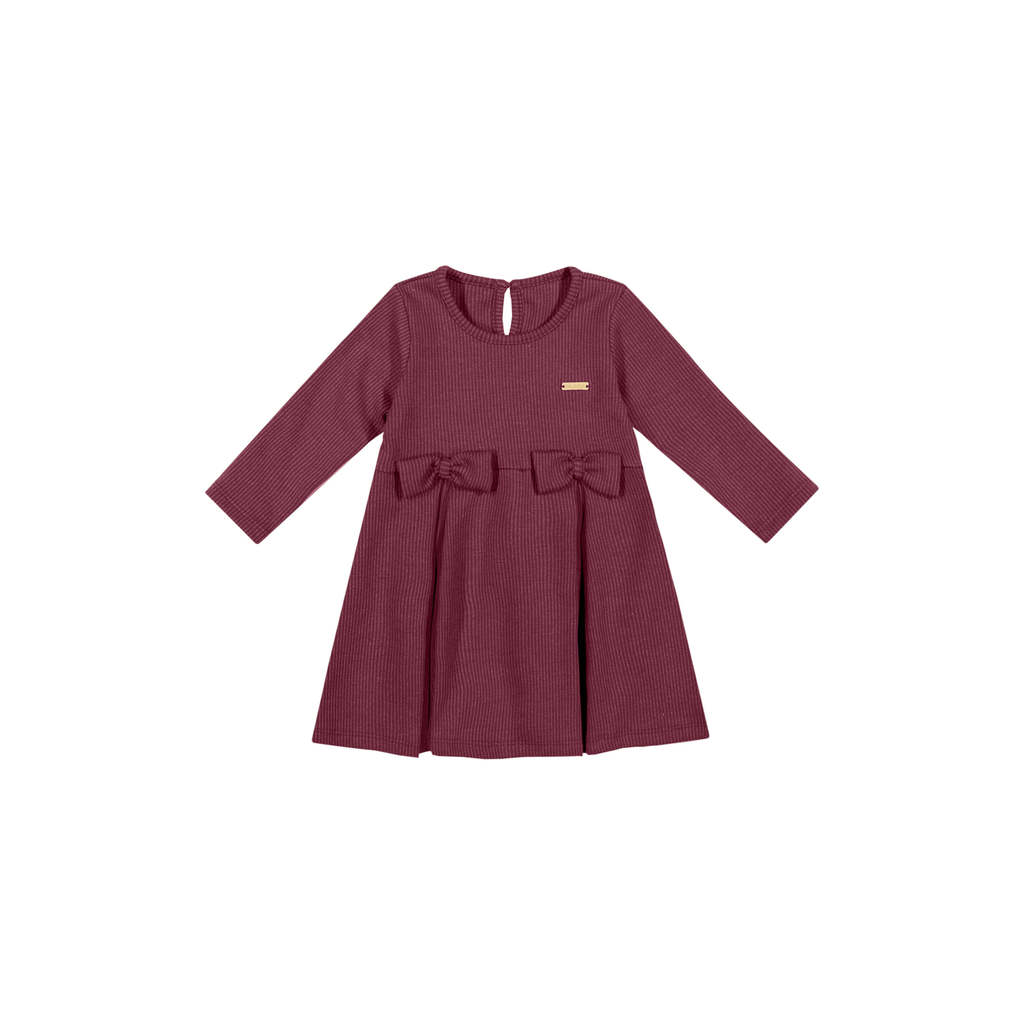 Vestido Canelado Bebê Menina Laços Colorittá Bordô