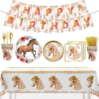 Conjunto De Talheres Para Decorações De Festa De Aniversário De Vaqueira De 162 Unidades , Suprimentos Cavalo Floral Ros
