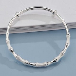 [Transmissão ao vivo] Pulseira de bambu em prata fosca, com design de crescimento contínuo, acabamento fosco e brilhante