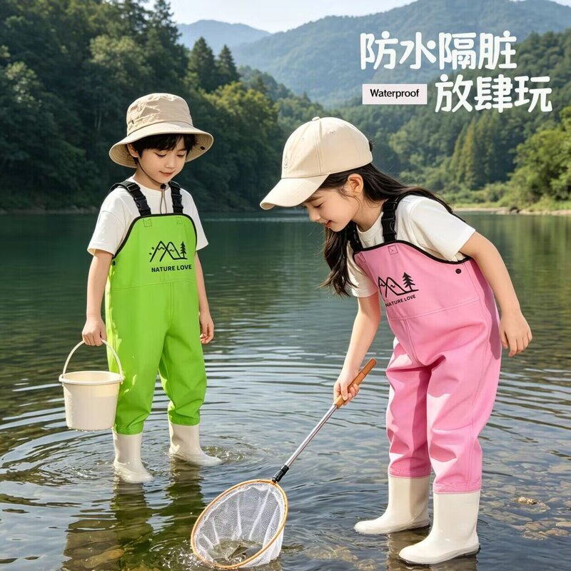 Crianças de uma peça à prova dwaterproof água calças de água macacão calças de chuva pegar o mar jogar pesca na água Wad