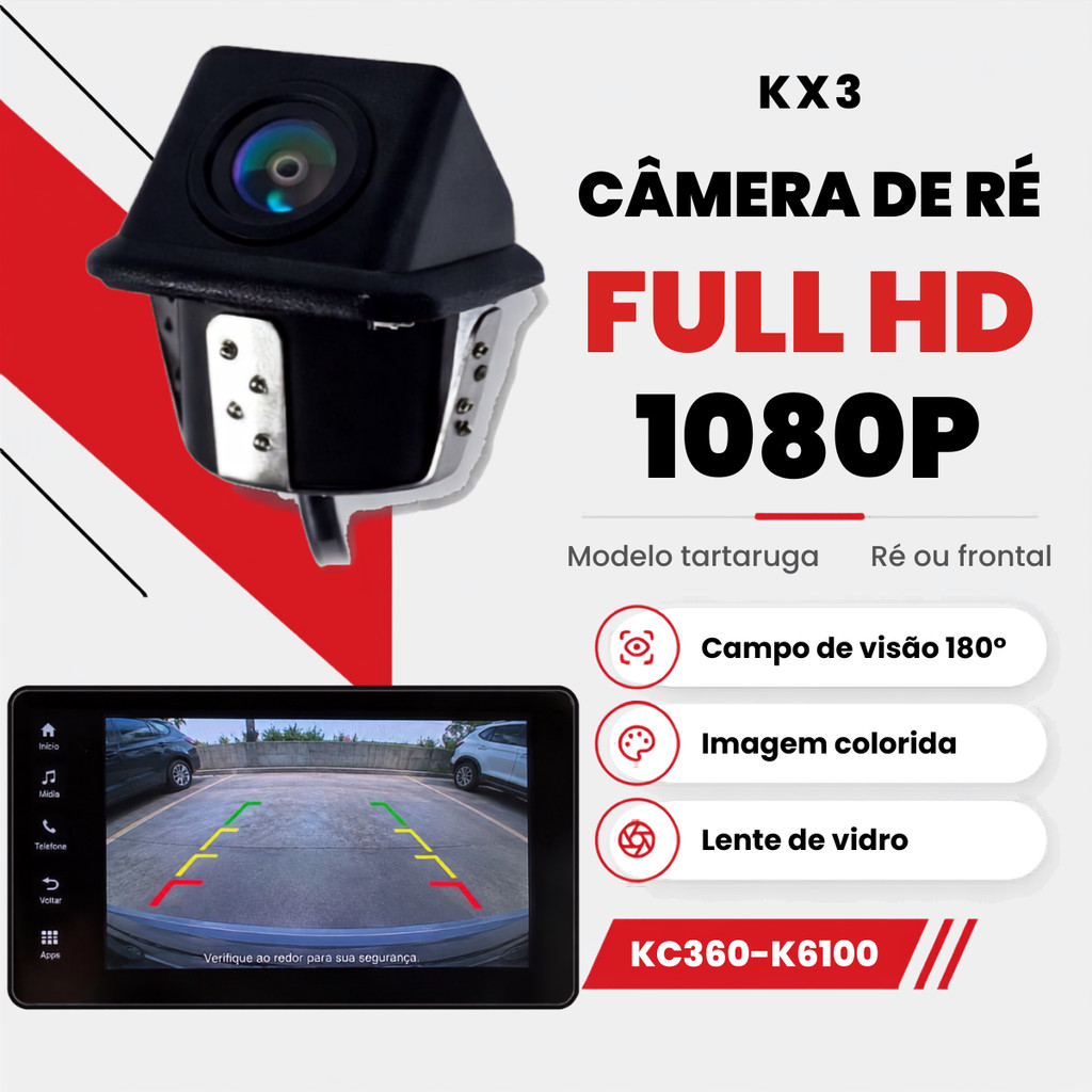 Câmera Ré Universal KX3 Full HD 1080P Ângulo 180 Graus
