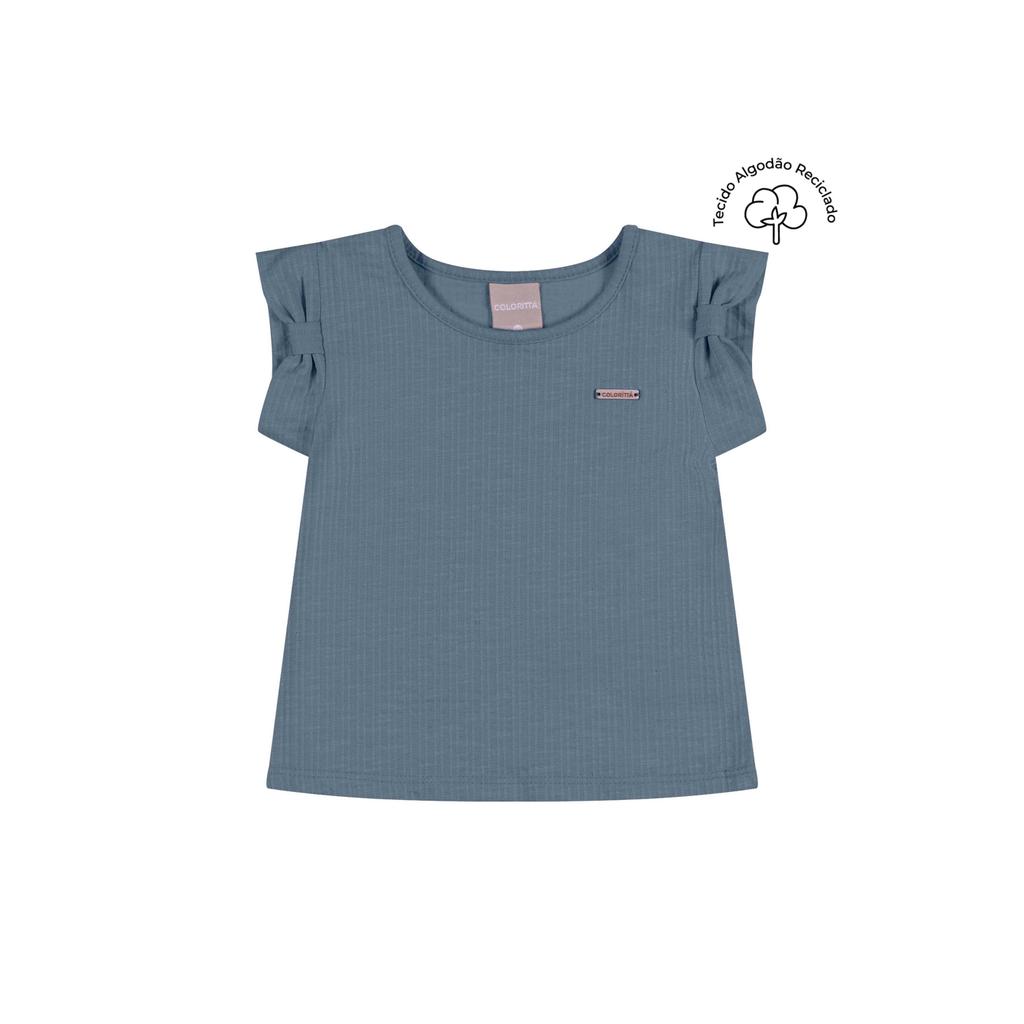 Blusa Infantil Menina Mangas Com Laços Colorittá Azul