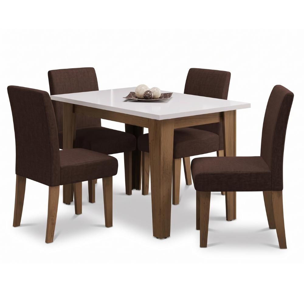 Conjunto de Mesa Sala de Jantar Miami com 4 Cadeiras Trieste Suede 1,20m Cedro / Off White / Chocola