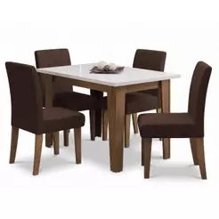 Conjunto de Mesa Sala de Jantar Miami com 4 Cadeiras Trieste Suede 1,20m Cedro / Off White / Chocola