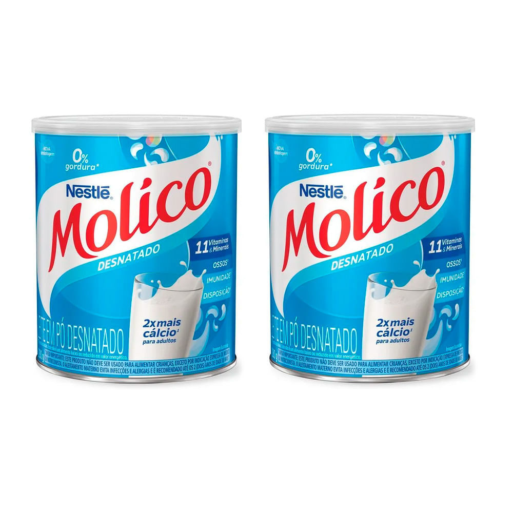Kit 2 Leite Em Pó Nestlé Molico Desnatado Total Cálcio 280g Cada