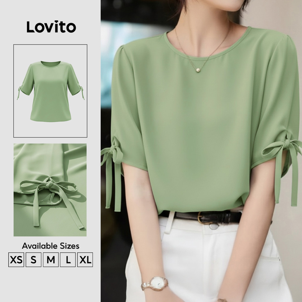 Lovito Blusa Casual com Renda Primavera/verão Blusa Verde feminina Bordado LK4ED699
