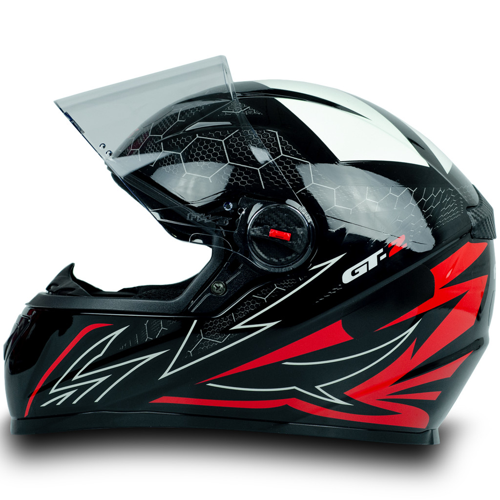 Capacete para Moto Fechado GT2 Branco e Vermelho Brilhante com Viseira Cristal e Narigueira Alta Tamanho 60 - FW3