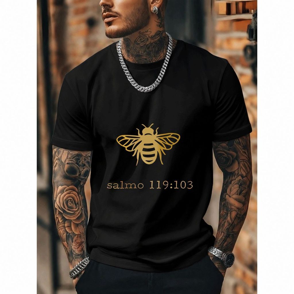 [Premium Algodão Puro]CA Camiseta Oversized Masculino e Feminino, Estampa de Abelha, Estilo Casual, 100% Algodão, Tamanh