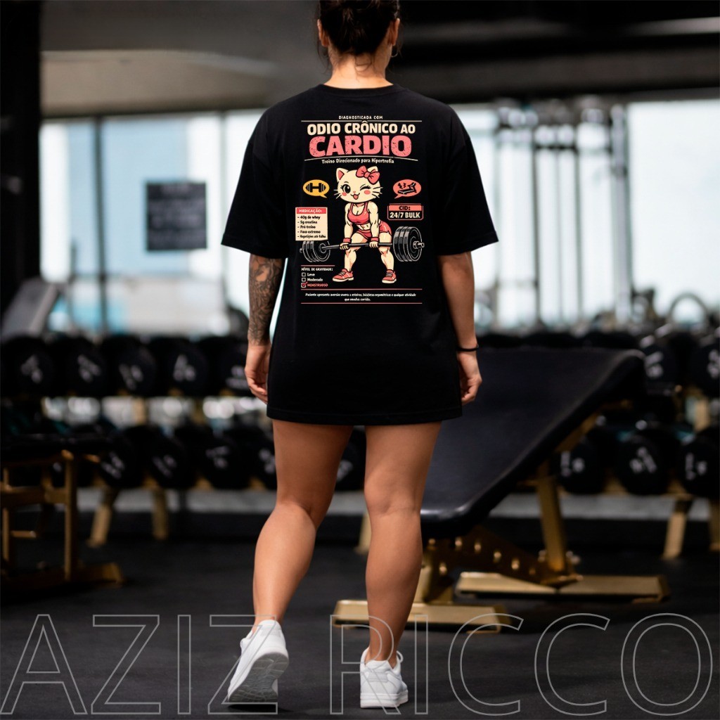 [Camiseta Vintage Masculina Algodão]HYP Camiseta Oversized Feminina Academia Odio Crônico ao Cardio 100% Algodão