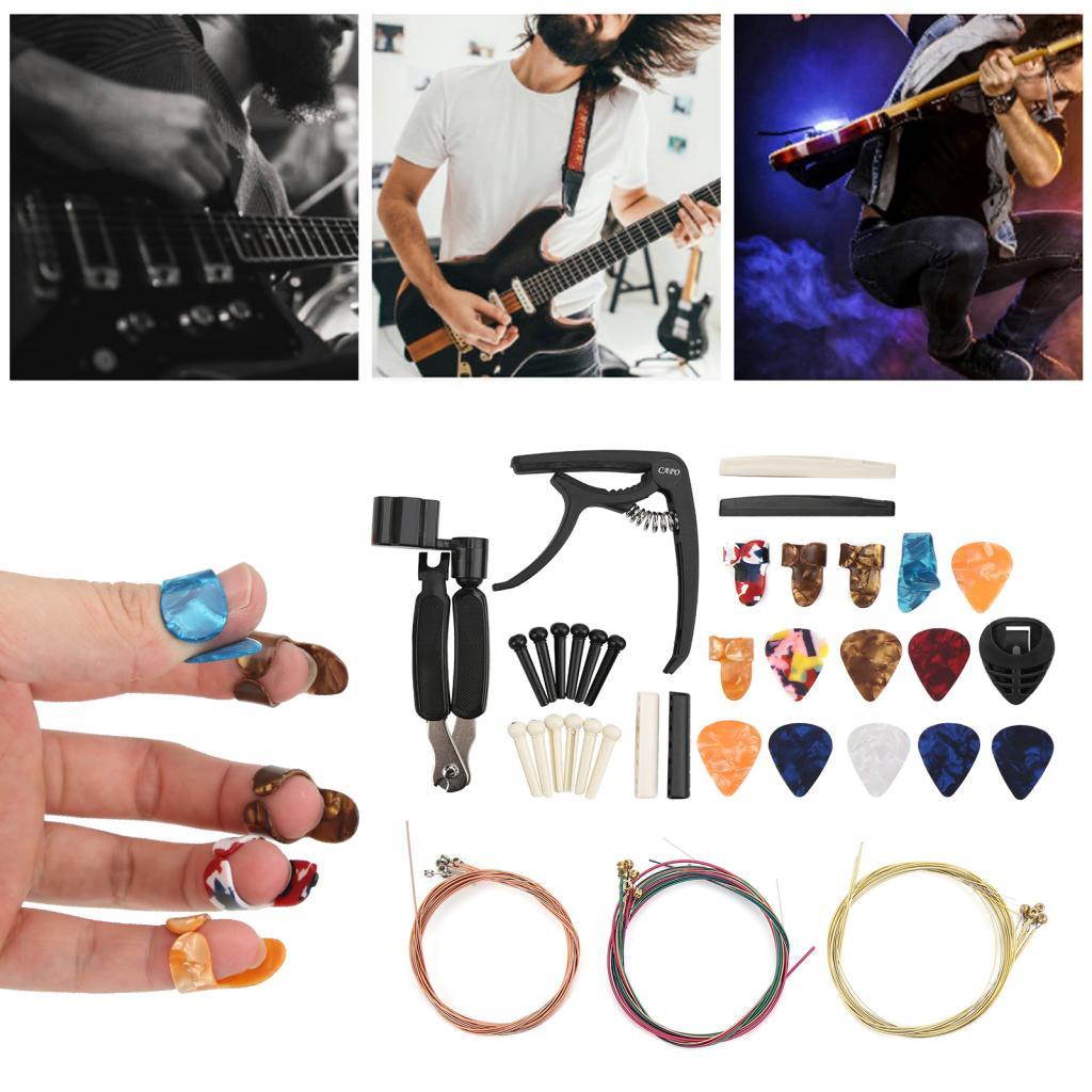 36 Pçs/set Cordas de Guitarra Mudando Acessórios Incluindo Capo Winder Cortador Polegar Pick Nut Bridge