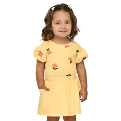 Conjunto Infantil Menina Manga Balonê Elian Amarelo