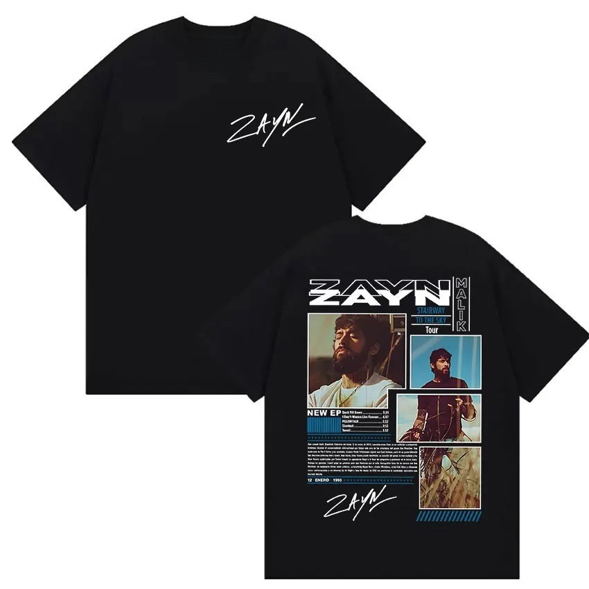 [Camiseta Premium em Algodão Puro]GXG Camiseta Unissex Algodão Zayn Malik Stairway To The Sky Tour