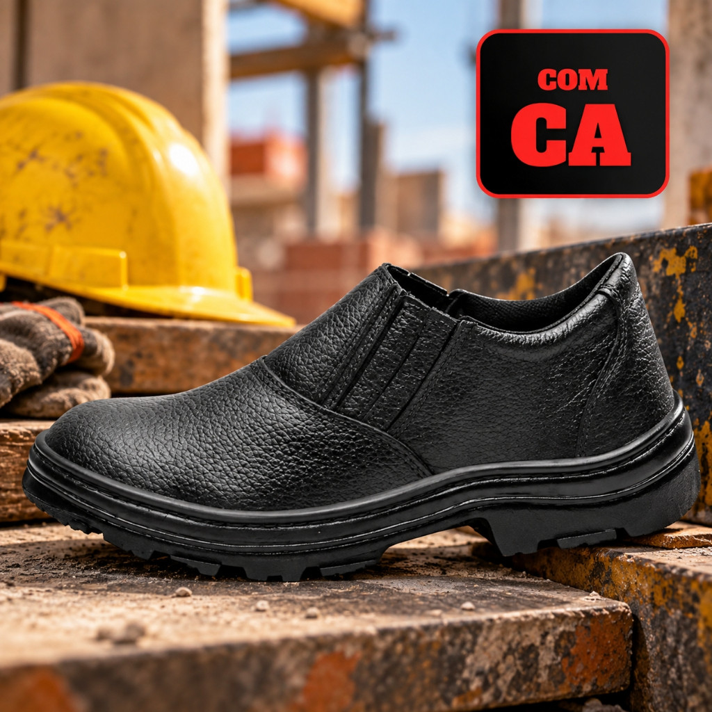 Botina de Segurança Masculina EPI com CA Bota de Trabalho Cano Curto Elástico Construção Civil Obra Industrial