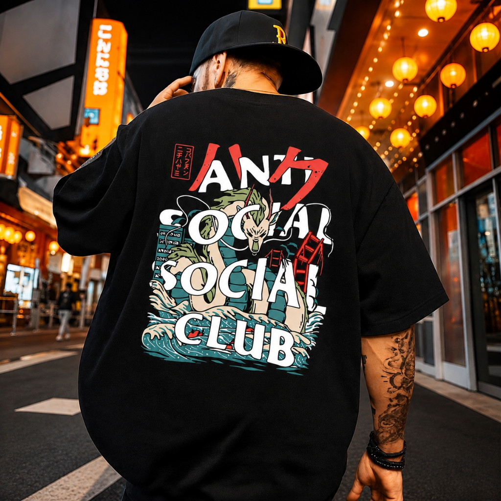 Camiseta Masculina Básica Streetwear 100% Algodao Estampada Anti Social Dragão Costura Reforçada