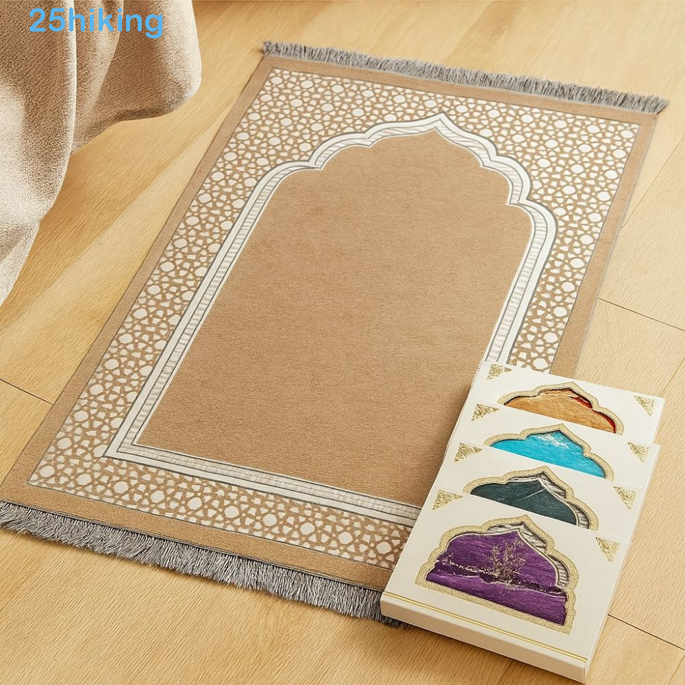 Imagem Tapete De Oração Muçulmano , Conjunto De Retangular De 70x110cm , Estilo Étnico Dobrável Antiderrapante Islâmica Eid
