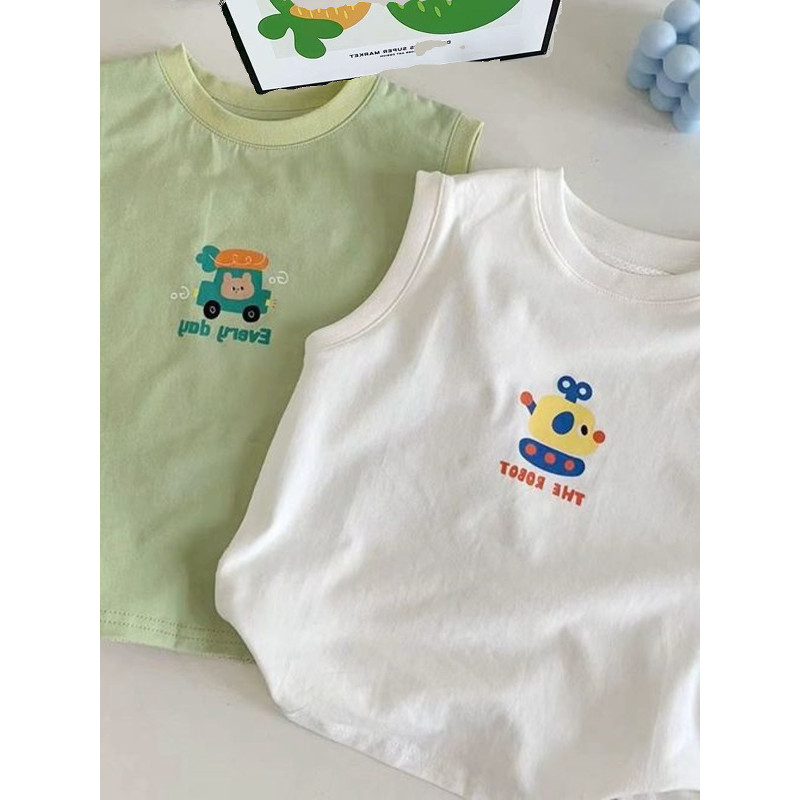 2026 novo estilo crianças verão novo estilo versão coreana bebê sem mangas camiseta moda impressão dos desenhos animados