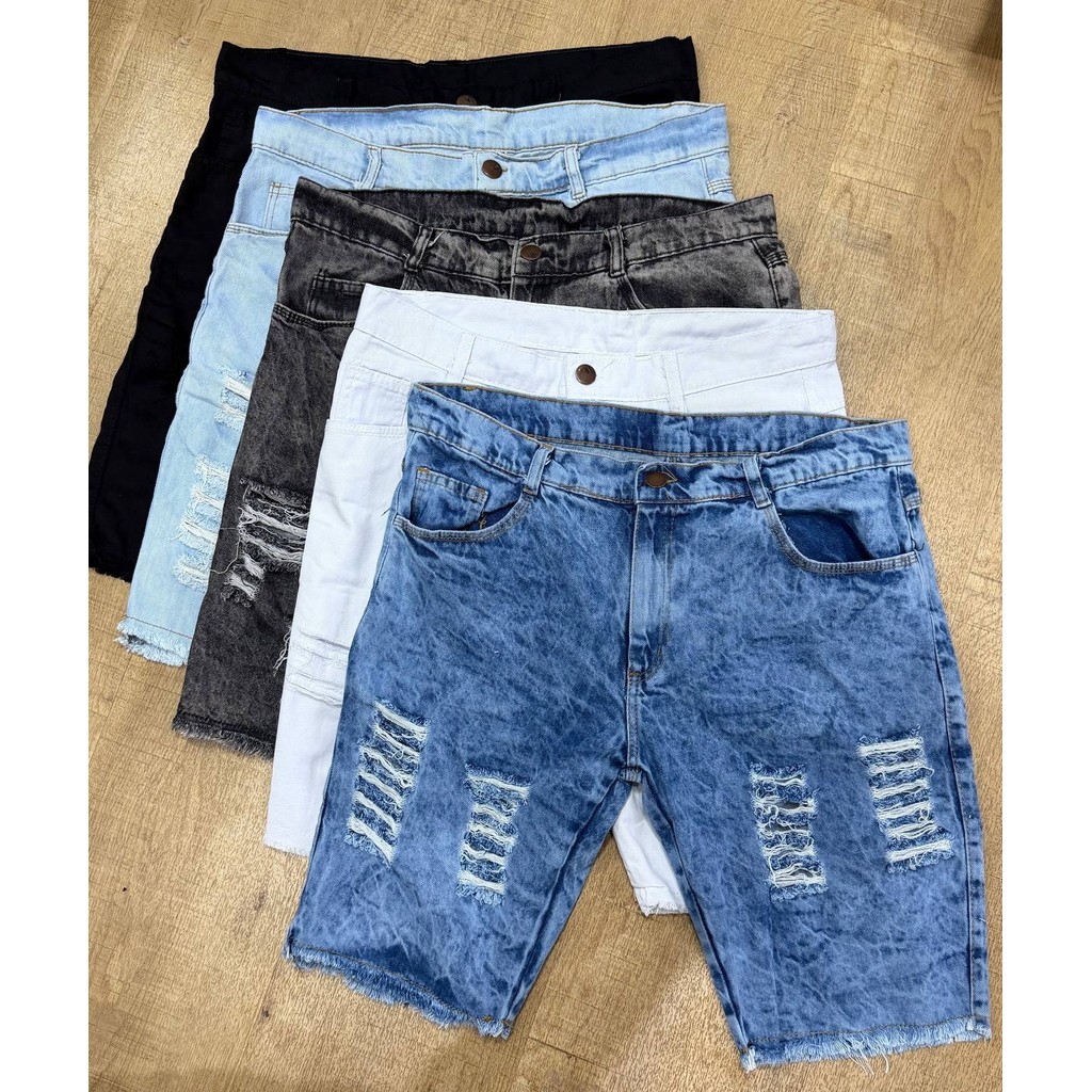 Kit com 5 Bermuda Jeans Masculina Rasgada Jogador + ENVIO IMEDIATO