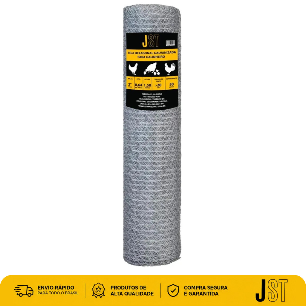 Tela Galinheiro Galvanizada 1,50x50m Malha 2 Fio 23 JST Alambrado Cerca