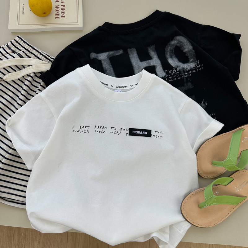 Meninos verão puro algodão de manga curta camiseta 2025 novo estilo crianças versão coreana topo meninos verão fino meia