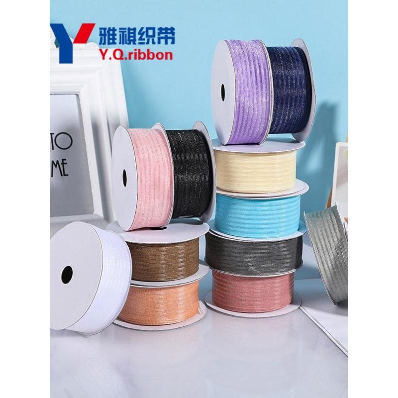 2.5cm de largura fio claro fio coreano Organza Chiffon fio fita roxa flor fita preta listrado fita