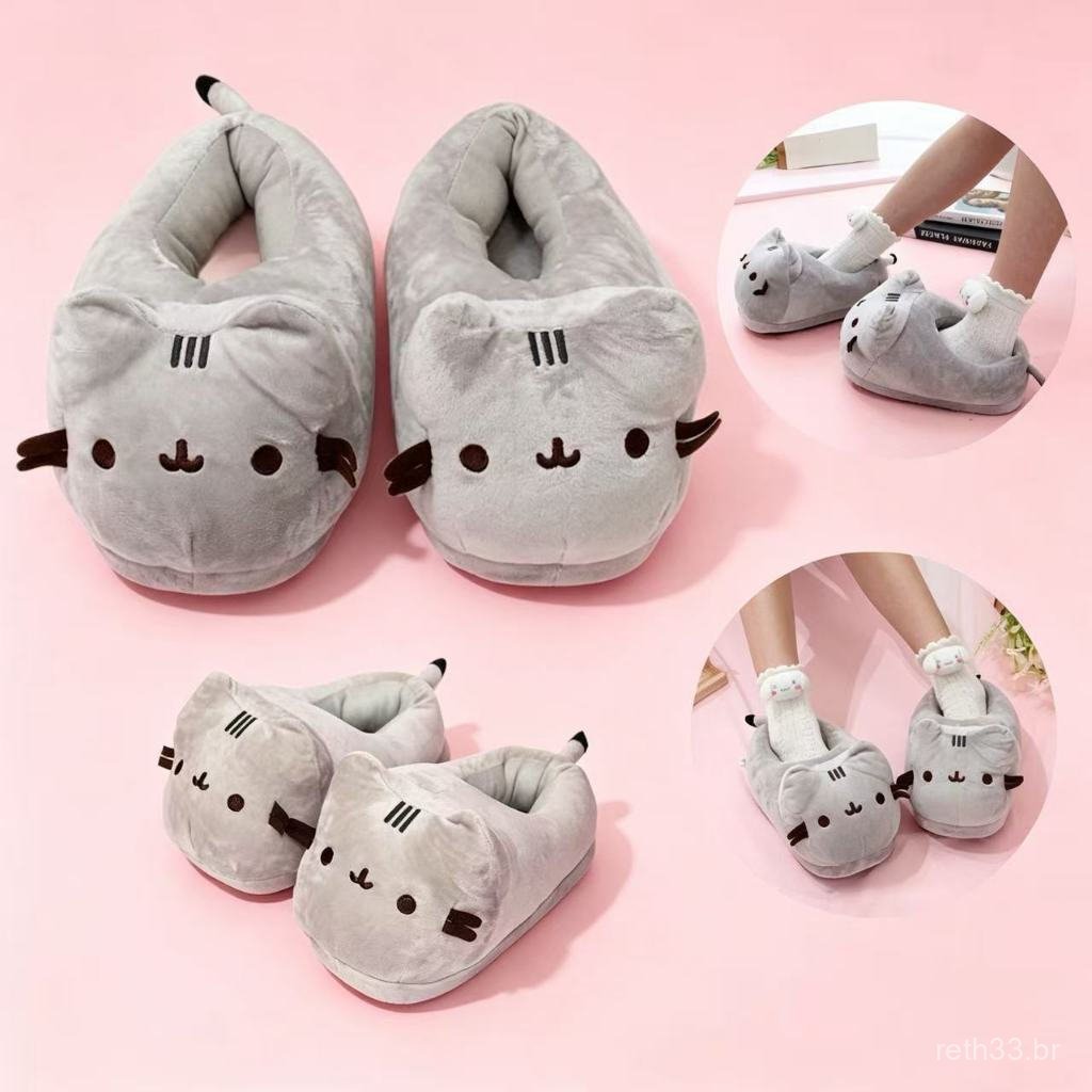 Chinelos de gato unissex para adultos, quentes e confortáveis para o inverno, tamanhos 36-42.