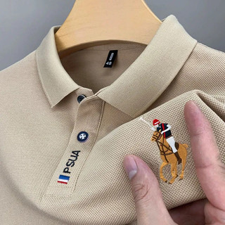2026 verão Wear pesado manga curta bordado camiseta Paul Polo camisa masculina pérola lapela manga curta na moda t @
