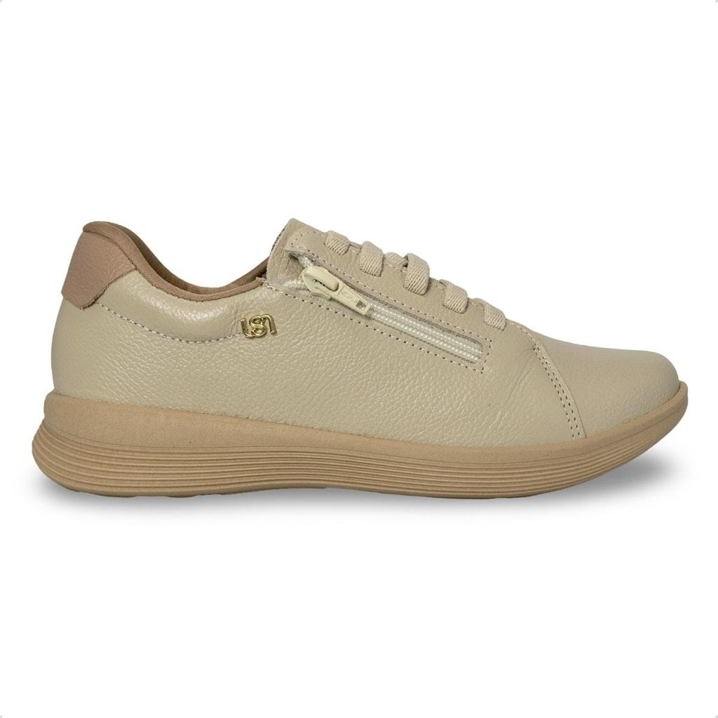 Tênis Usaflex Feminino em Couro Zíper Lateral UD02007