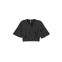 Blusa Feminina Transpassada Listrada Marialícia Preto