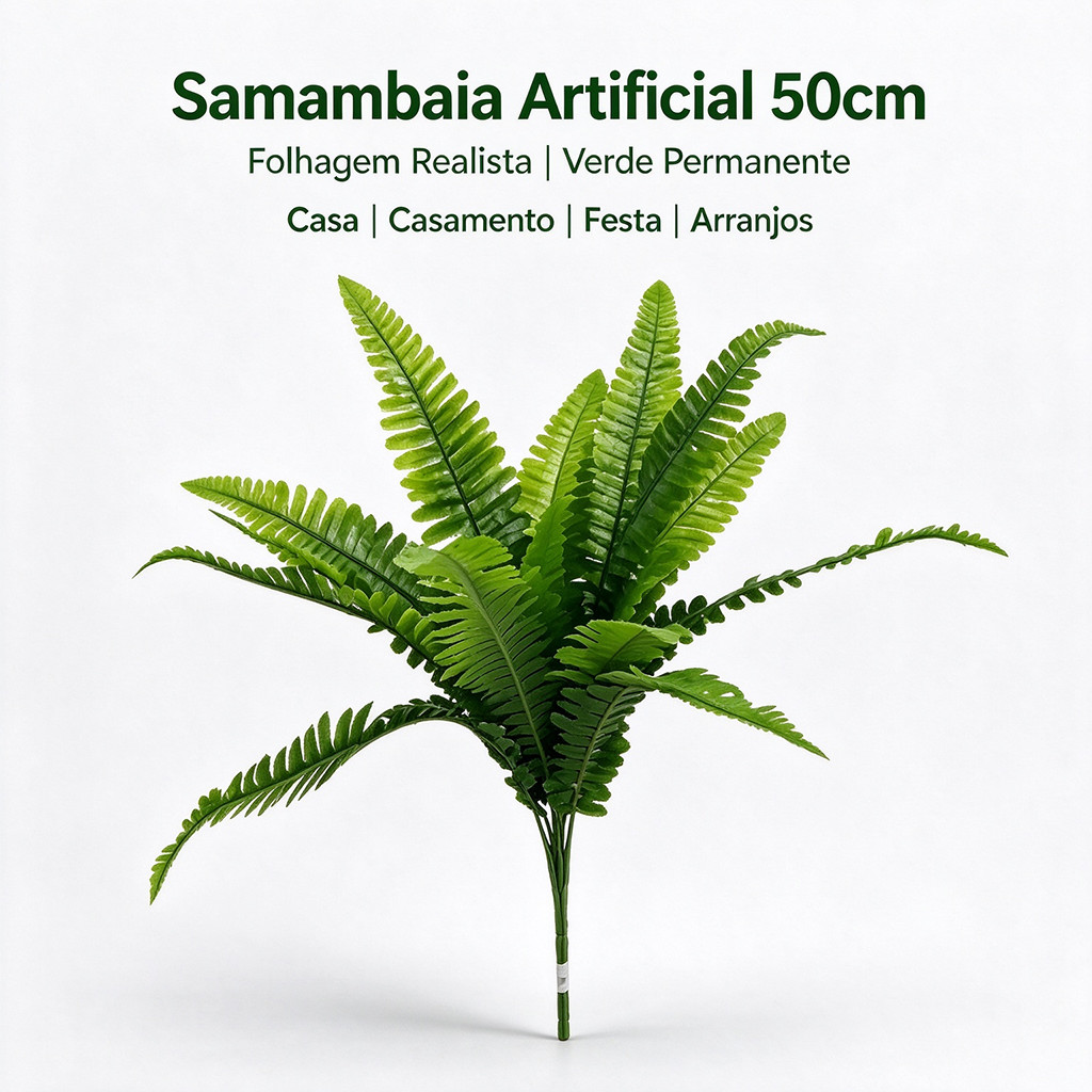 Samambaia Artificial 50cm Folhagem Planta Decorativa para Casa Casamento Festa Arranjos kit 2/6/10