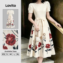 Lovito Vestido Elegante Colorido em Flor com Laços Primavera/verão para Mulheres DRB202P2D251