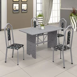 Conjunto de Mesa 120x75cm Tampo Granito com 4 Cadeiras Bianca Branco/Martelado Pérola/Ocre/Preto Floral Martelado
