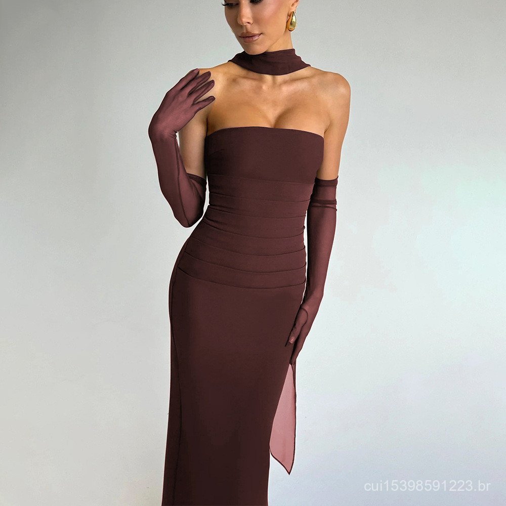 Europeu americano Cross-Border primavera novo estilo tubo superior cintura estreita senhoras saia longa elegante Streame
